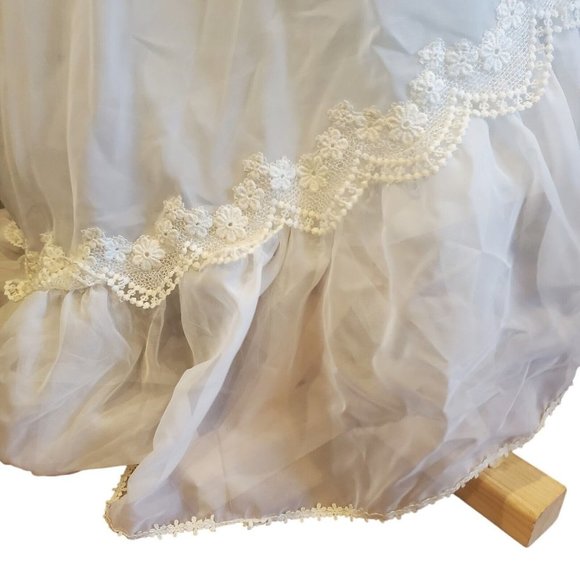 Vintage 70s Prairie Lace Wedding Dress Edwardian Victorian Pioneer Sheer Puff - Picture 7 of 16
